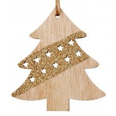 Χριστουγεννιάτικo Ξύλινo Δεντράκι με Χρυσό Στρας (11cm)